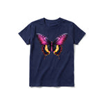 Un T-shirt marine à manches courtes et col rond pour jeune, orné d'un motif représentant un arthropode sur le devant.
