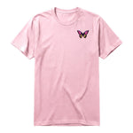 A pink short-sleeve crewneck t-shirt for adult featuring a graphic of a arthropods animal on the left chest.