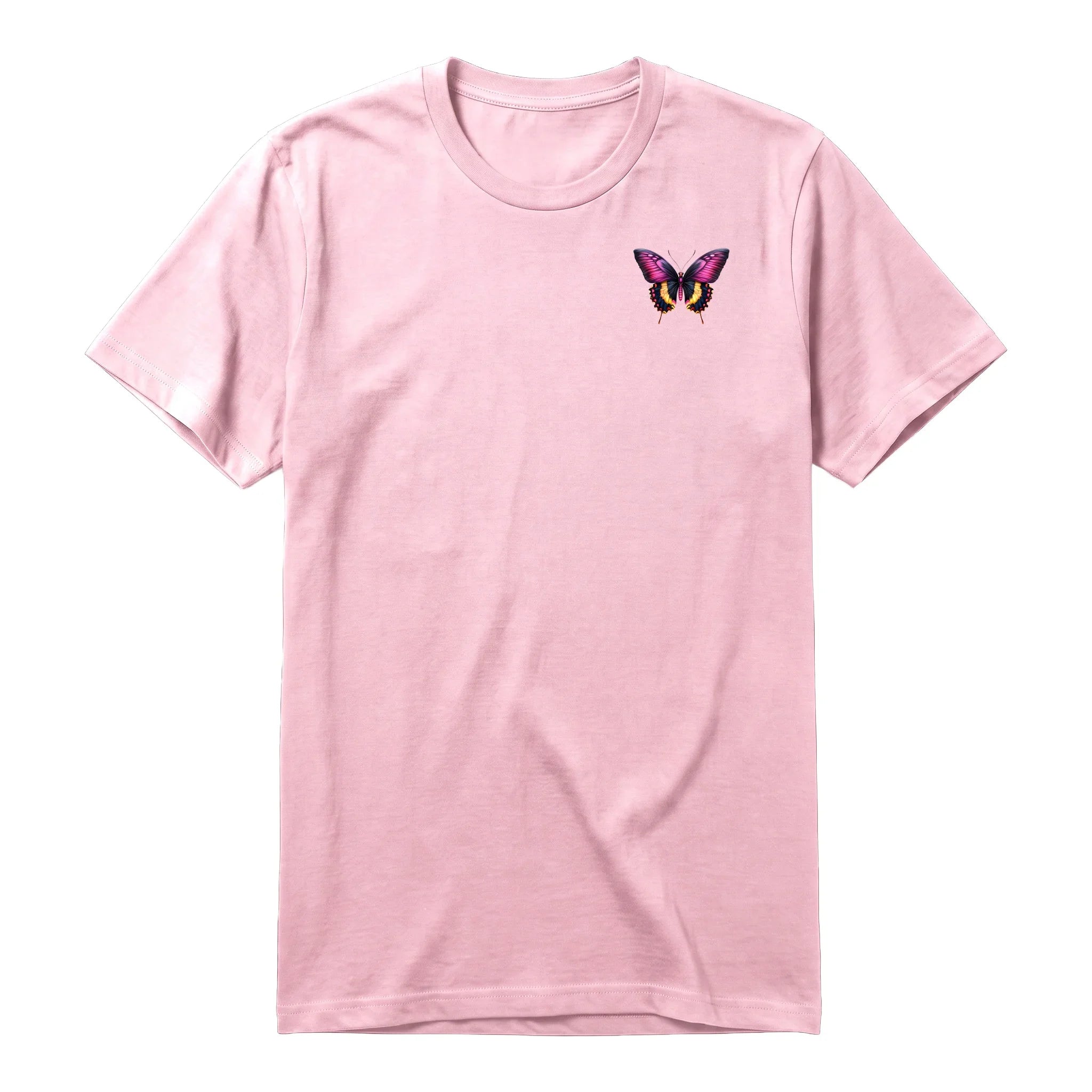 A pink short-sleeve crewneck t-shirt for adult featuring a graphic of a arthropods animal on the left chest.