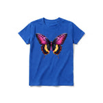 Un T-shirt royal à manches courtes et col rond pour jeune, orné d'un motif représentant un arthropode sur le devant.