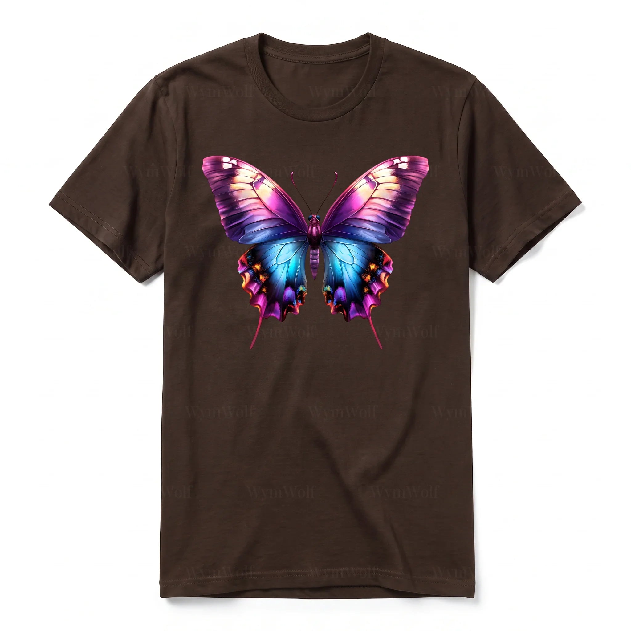 Un T-shirt chocolat à manches courtes et col rond, orné d'un motif représentant un arthropod sur le devant.