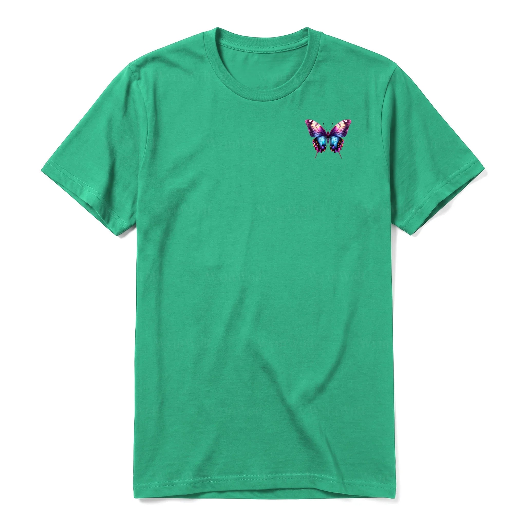 Un T-shirt kelly à manches courtes et col rond, orné d'un motif représentant un arthropod sur la poitrine gauche.