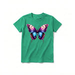 Un T-shirt kelly à manches courtes et col rond pour jeune, orné d'un motif représentant un arthropode sur le devant.