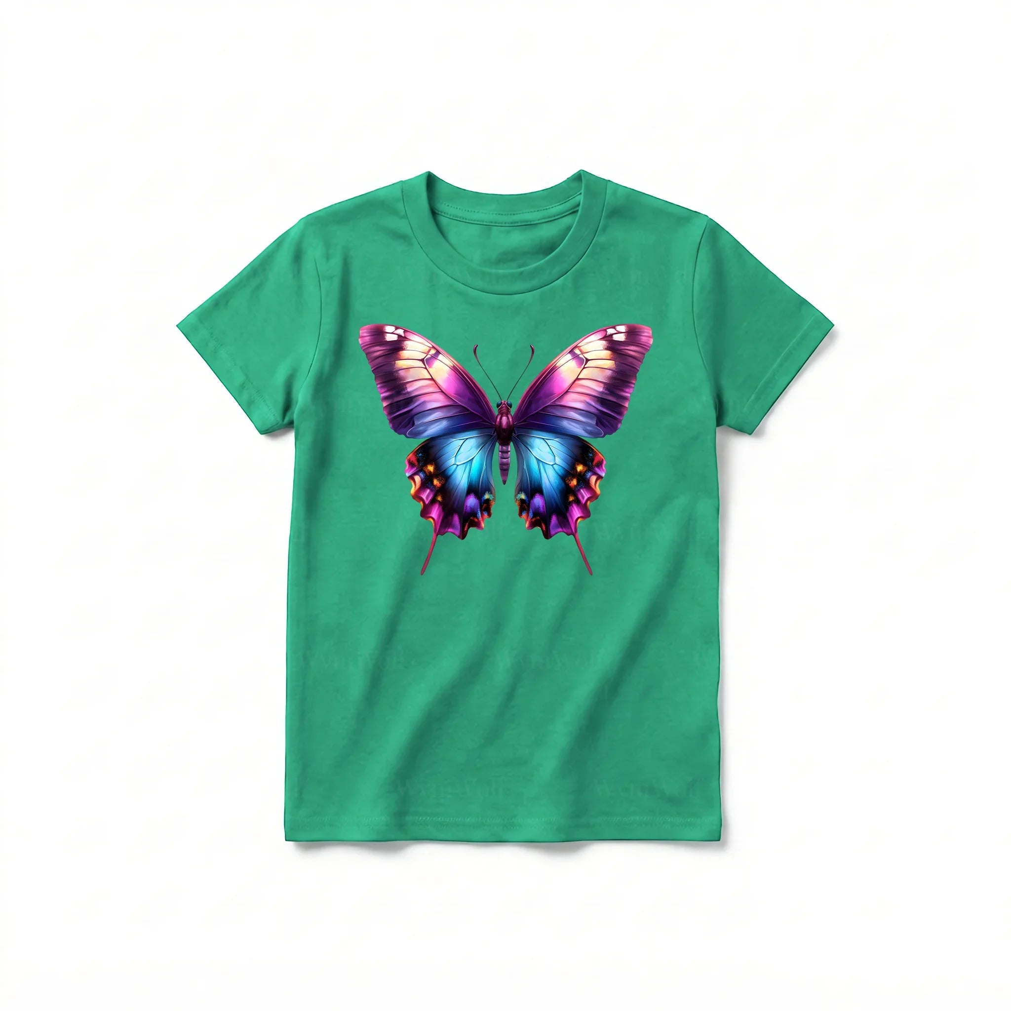 Un T-shirt kelly à manches courtes et col rond pour jeune, orné d'un motif représentant un arthropode sur le devant.