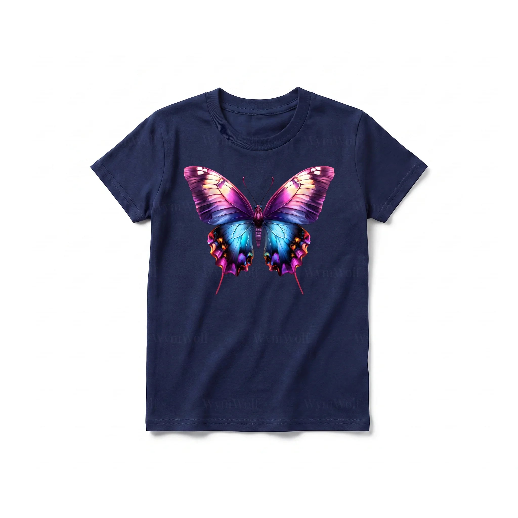 Un T-shirt marine à manches courtes et col rond pour jeune, orné d'un motif représentant un arthropode sur le devant.