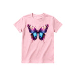 Un T-shirt rose à manches courtes et col rond pour jeune, orné d'un motif représentant un arthropode sur le devant.