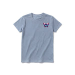 A steel-blue short-sleeve crewneck t-shirt for youth featuring a graphic of a arthropods animal on the left chest.