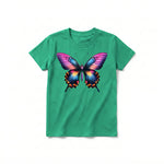 Un T-shirt kelly à manches courtes et col rond pour jeune, orné d'un motif représentant un arthropode sur le devant.
