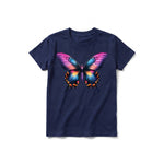 Un T-shirt marine à manches courtes et col rond pour jeune, orné d'un motif représentant un arthropode sur le devant.