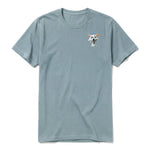 A sage short-sleeve crewneck t-shirt for adult featuring a graphic of a cat on the left chest.