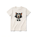 A vintage-white short-sleeve crewneck t-shirt for youth featuring a graphic of a cat on the front.