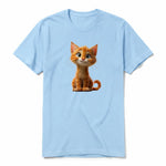 Un T-shirt poudre à manches courtes et col rond, orné d'un motif représentant un chat sur le devant.