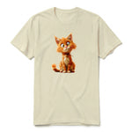 A latte short-sleeve crewneck t-shirt for adult featuring a graphic of a cat on the front.