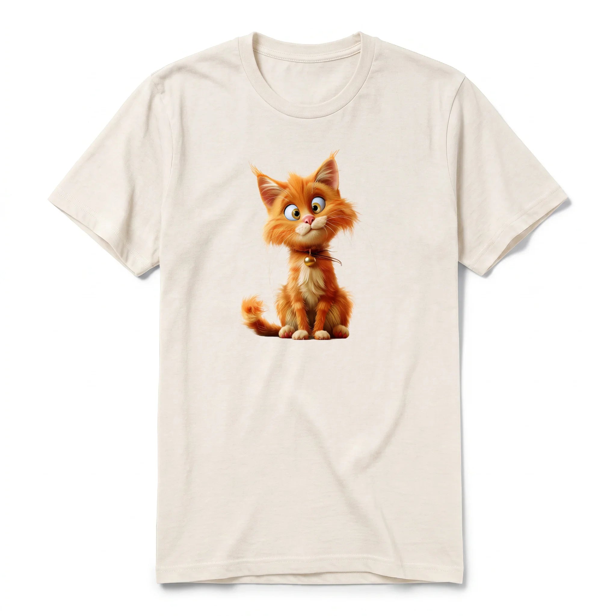 Un T-shirt blanc vintage à manches courtes et col rond, orné d'un motif représentant un chat sur le devant.