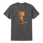 A charcoal short-sleeve crewneck t-shirt for adult featuring a graphic of a cat on the front.