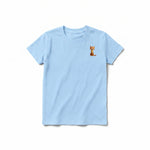 A powder short-sleeve crewneck t-shirt for youth featuring a graphic of a cat on the left chest.