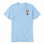 A powder short-sleeve crewneck t-shirt for adult featuring a graphic of a cat on the left chest.