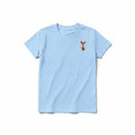 A powder short-sleeve crewneck t-shirt for youth featuring a graphic of a cat on the left chest.