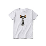 A ash grey short-sleeve crewneck t-shirt for youth featuring a graphic of a cat on the front.