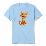 A powder short-sleeve crewneck t-shirt for adult featuring a graphic of a cat on the front.
