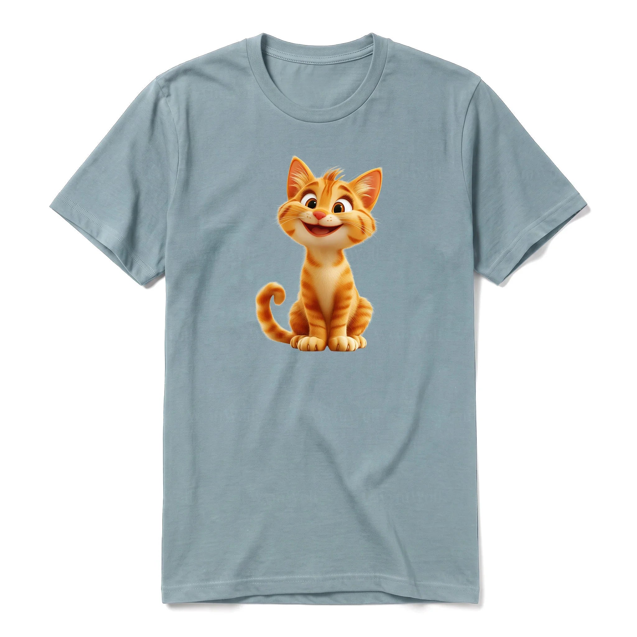 A sage short-sleeve crewneck t-shirt for adult featuring a graphic of a cat on the front.