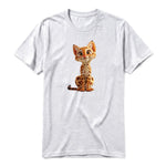 A ash grey short-sleeve crewneck t-shirt for adult featuring a graphic of a cat on the front.
