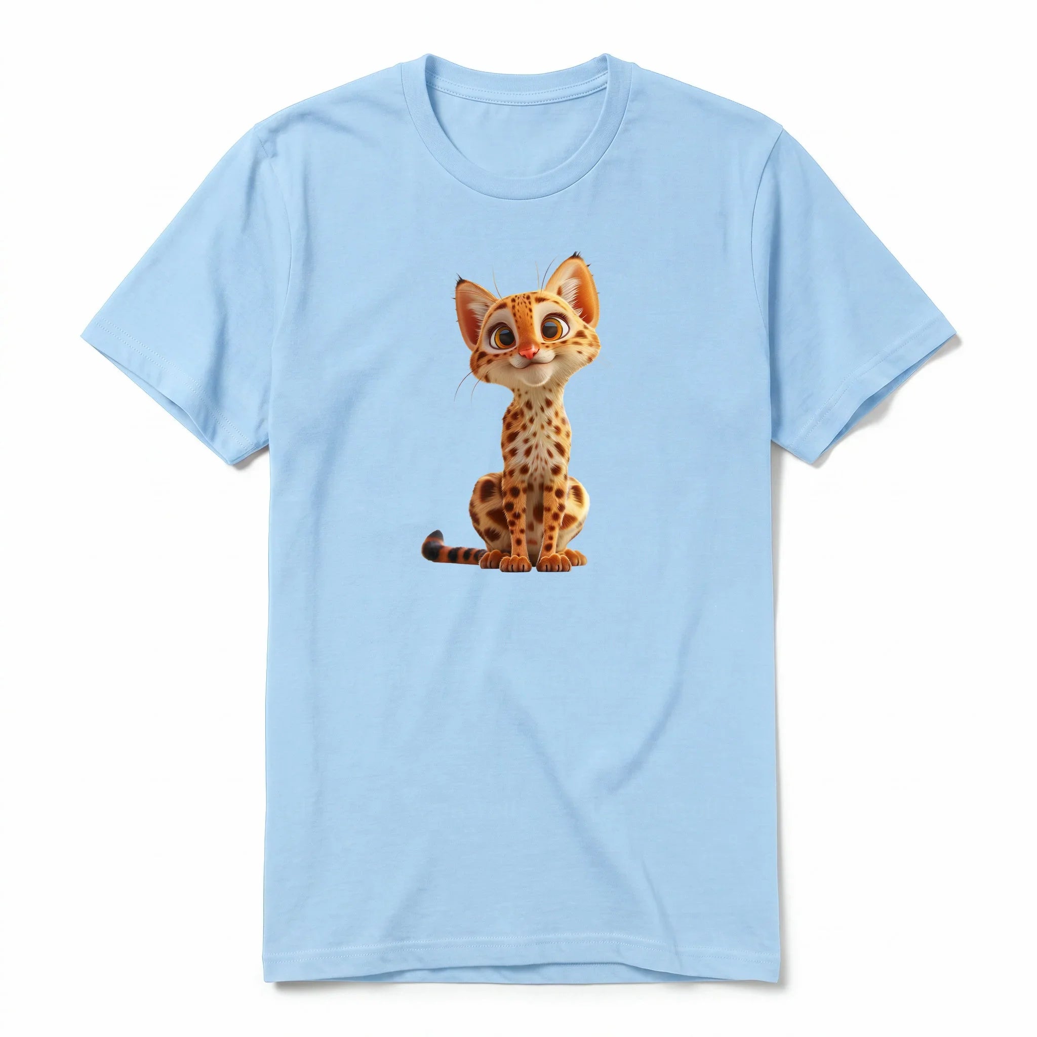 Un T-shirt poudre à manches courtes et col rond, orné d'un motif représentant un chat sur le devant.