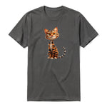 A charcoal short-sleeve crewneck t-shirt for adult featuring a graphic of a cat on the front.