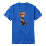 A royal short-sleeve crewneck t-shirt for adult featuring a graphic of a cat on the front.