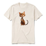 A vintage-white short-sleeve crewneck t-shirt for adult featuring a graphic of a cat on the front.