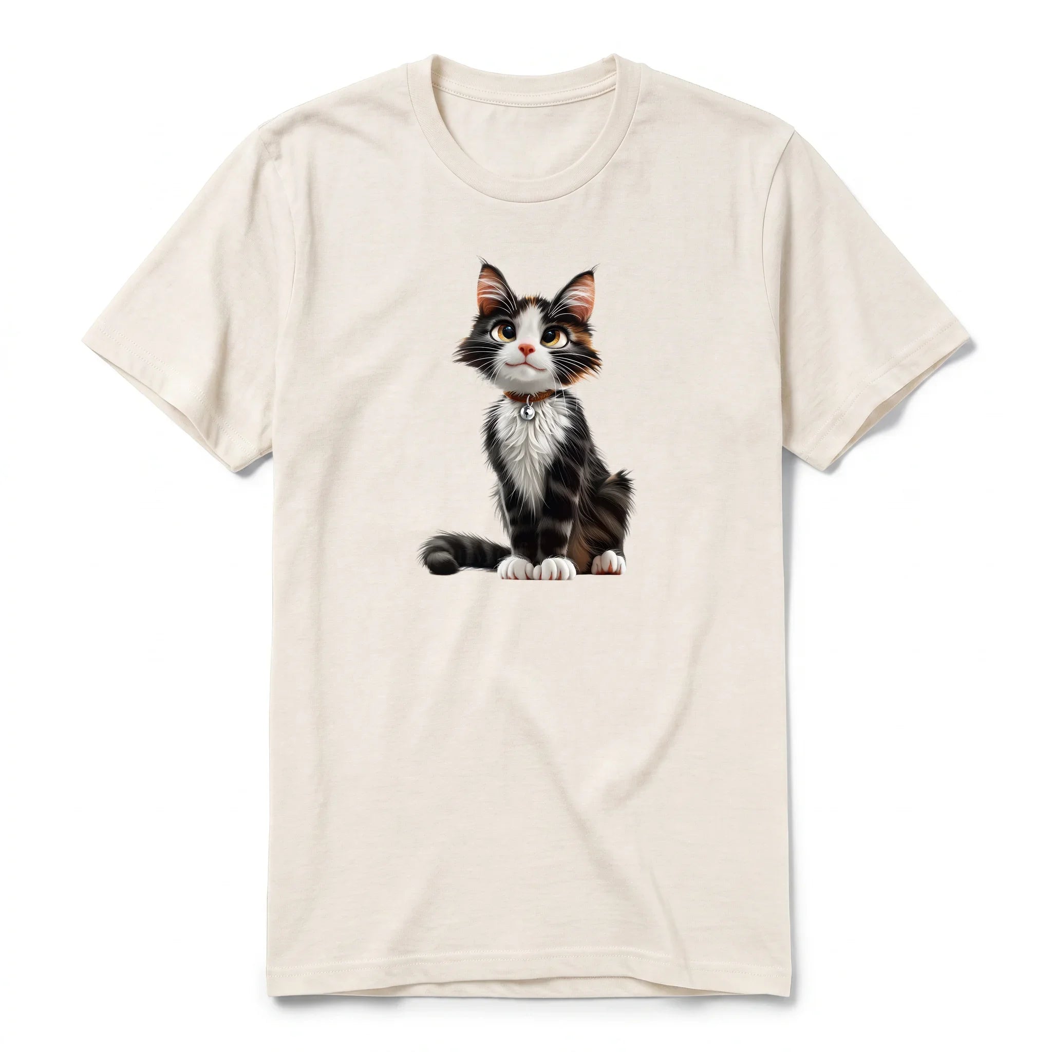 Un T-shirt blanc vintage à manches courtes et col rond, orné d'un motif représentant un chat sur le devant.