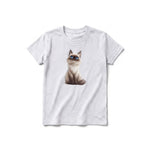 A ash grey short-sleeve crewneck t-shirt for youth featuring a graphic of a cat on the front.