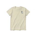 A latte short-sleeve crewneck t-shirt for youth featuring a graphic of a cat on the left chest.