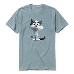 A sage short-sleeve crewneck t-shirt for adult featuring a graphic of a cat on the front.