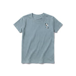 A sage short-sleeve crewneck t-shirt for youth featuring a graphic of a cat on the left chest.