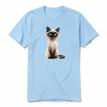 A powder short-sleeve crewneck t-shirt for adult featuring a graphic of a cat on the front.