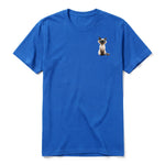 A royal short-sleeve crewneck t-shirt for adult featuring a graphic of a cat on the left chest.
