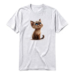 A ash grey short-sleeve crewneck t-shirt for adult featuring a graphic of a cat on the front.