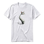 A ash grey short-sleeve crewneck t-shirt for adult featuring a graphic of a cat on the front.