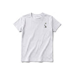A ash grey short-sleeve crewneck t-shirt for youth featuring a graphic of a cat on the left chest.