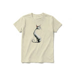 A latte short-sleeve crewneck t-shirt for youth featuring a graphic of a cat on the front.