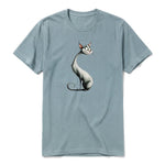 A sage short-sleeve crewneck t-shirt for adult featuring a graphic of a cat on the front.