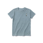 A sage short-sleeve crewneck t-shirt for youth featuring a graphic of a cat on the left chest.