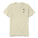 A latte short-sleeve crewneck t-shirt for adult featuring a graphic of a cat on the left chest.