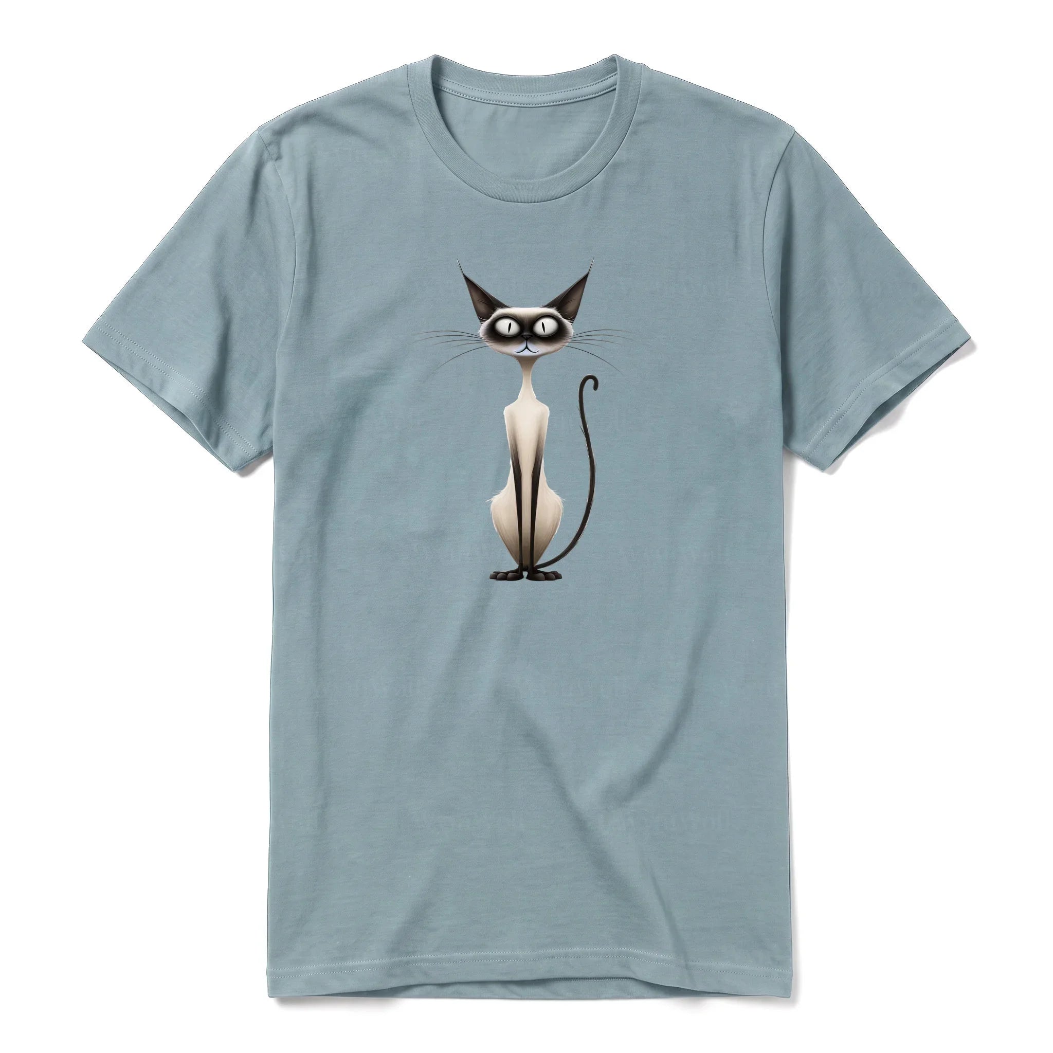 A sage short-sleeve crewneck t-shirt for adult featuring a graphic of a cat on the front.