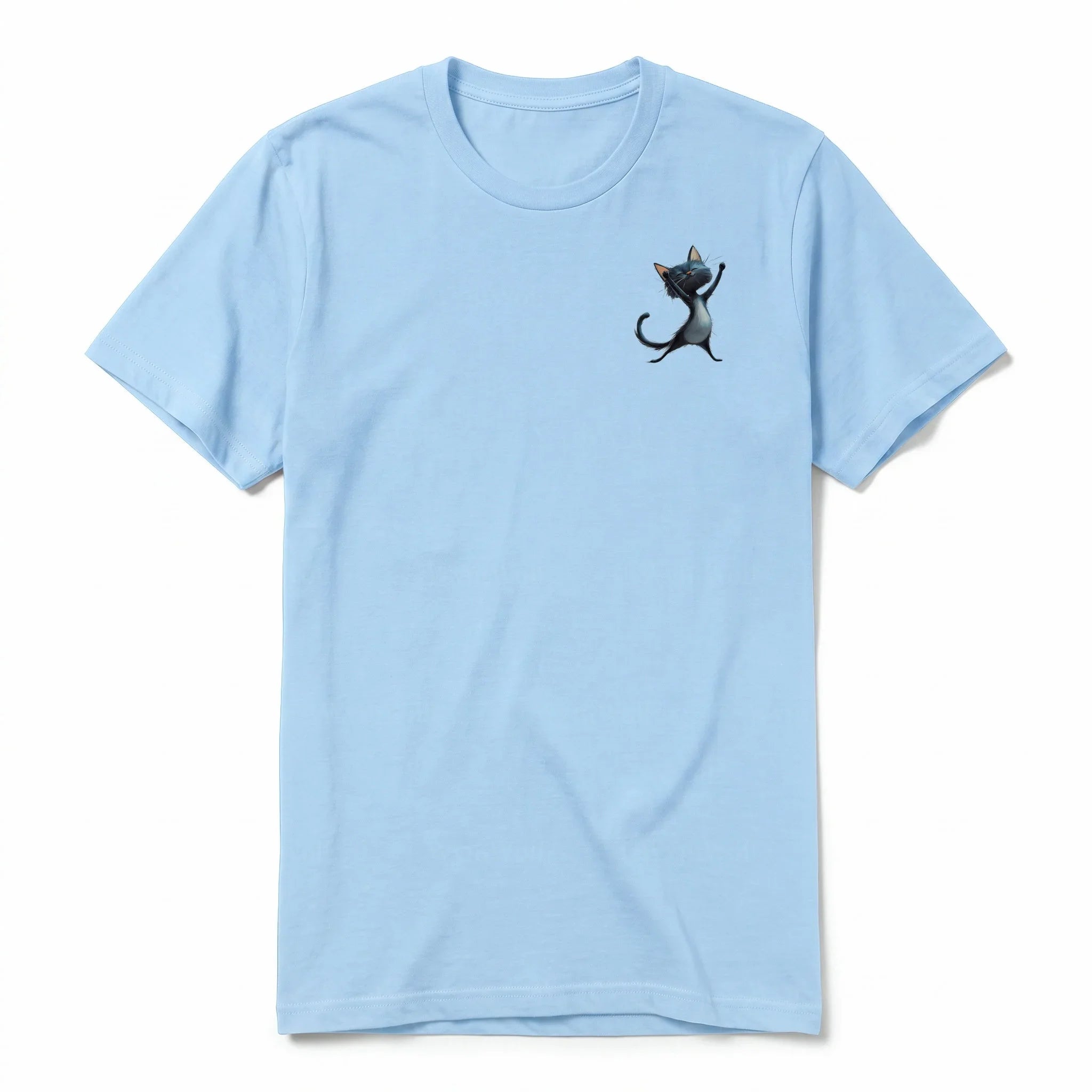 A powder short-sleeve crewneck t-shirt for adult featuring a graphic of a cat on the left chest.
