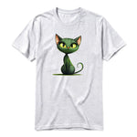 A ash grey short-sleeve crewneck t-shirt for adult featuring a graphic of a cat on the front.