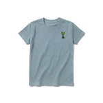 A sage short-sleeve crewneck t-shirt for youth featuring a graphic of a cat on the left chest.