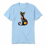 A powder short-sleeve crewneck t-shirt for adult featuring a graphic of a cat on the front.