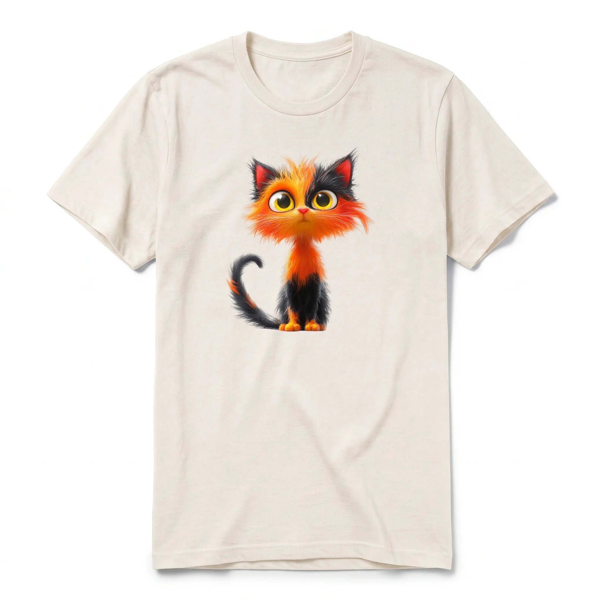 Un T-shirt blanc vintage à manches courtes et col rond, orné d'un motif représentant un chat sur le devant.